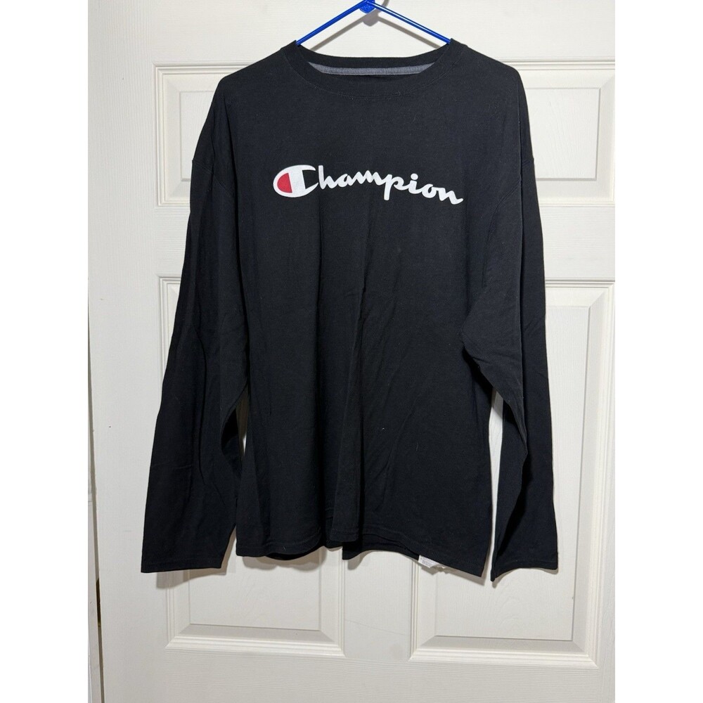 Champion Athleticwear Men's XL Long Sleeve Black Cotton Graphic T Shirt - Picture 2 of 5